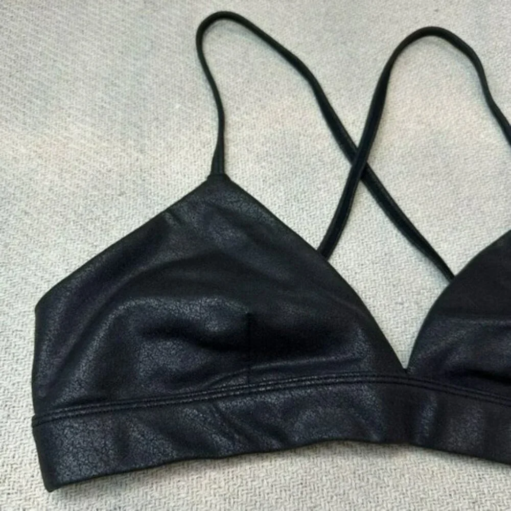 ALO Yoga Faux Leather Airbrush Splendor Sports Bra Black Size Medium Rare